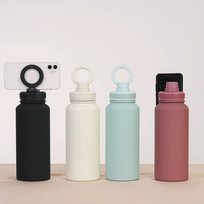 Double Vacuum Insulated Bottle Lid with Cellphone Magnetic Stand Sports Water Bottle Lid Vacuum Drinking Bottle Lid for Magsafe