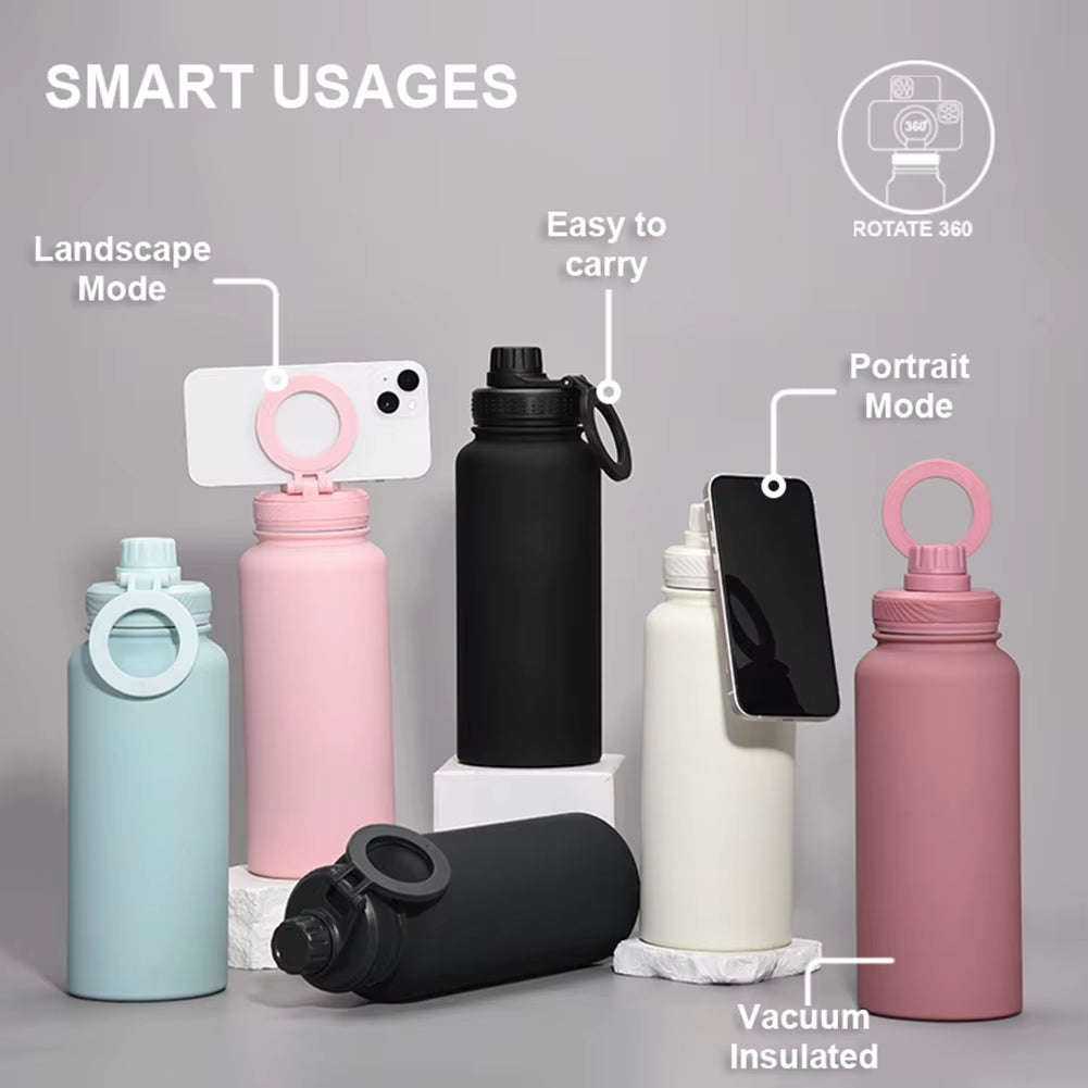 Double Vacuum Insulated Bottle Lid with Cellphone Magnetic Stand Sports Water Bottle Lid Vacuum Drinking Bottle Lid for Magsafe